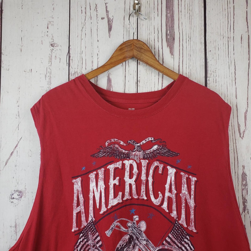 American Rider Powered by Freedom Mens T Shirt Size 2Xl Sleeveless Cotton Red